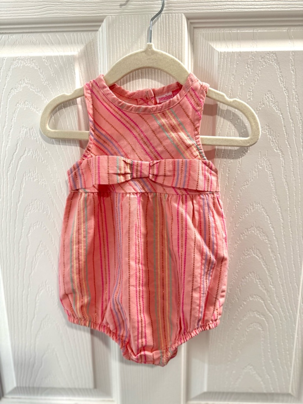 Penelope Mack Pink Striped Bow Romper